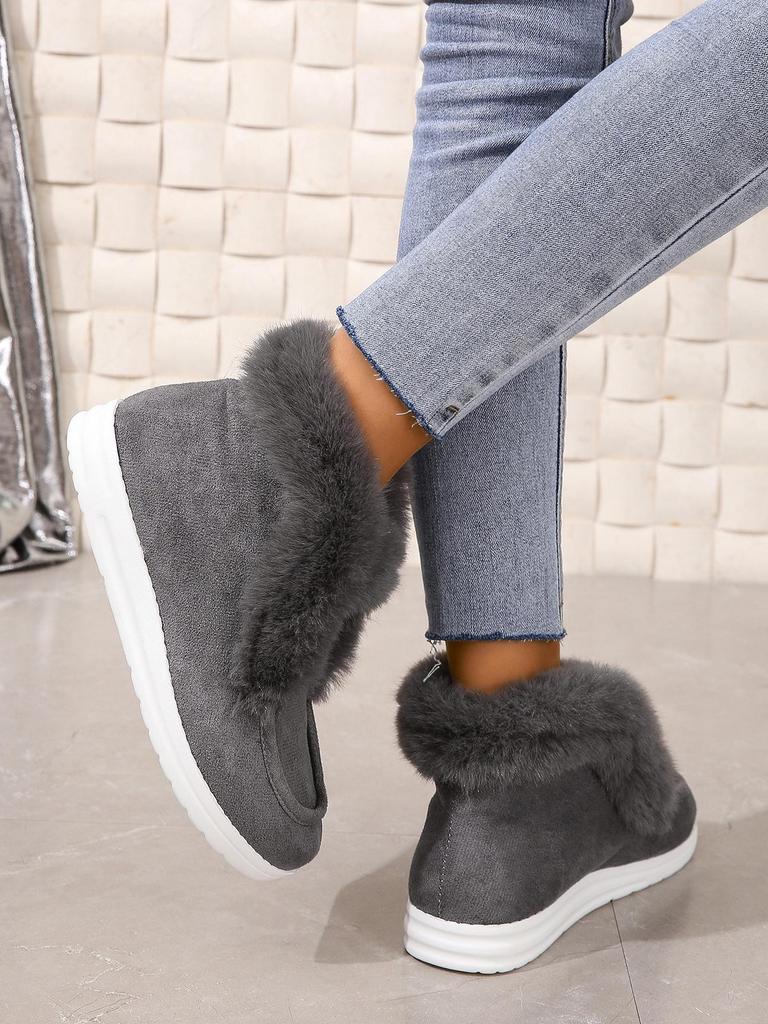 Women's Plus Size Fur-Lined Snow Boots - Cross-Border Winter Style, Short Tube, Thick Furry Cotton Warm Lining