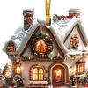 Snow Village House Ornament Rustic Log Cabin Hanging Ornament 2D Acrylic Cottage with Snow Scene for Winter Wonderland Xmas Tree Decor