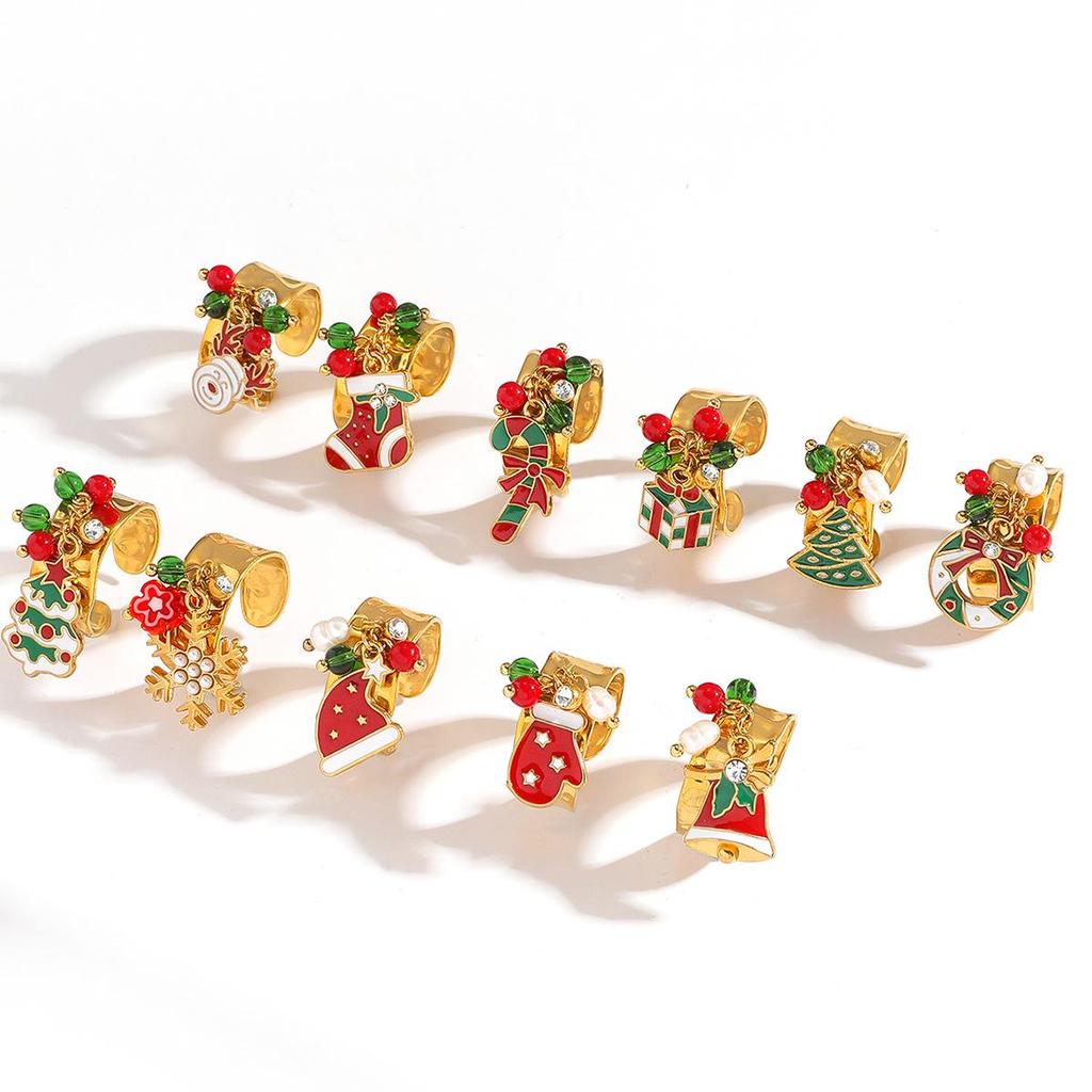 MYA 18k Gold Plated Open Ring with Reindeer & Snowflake Design