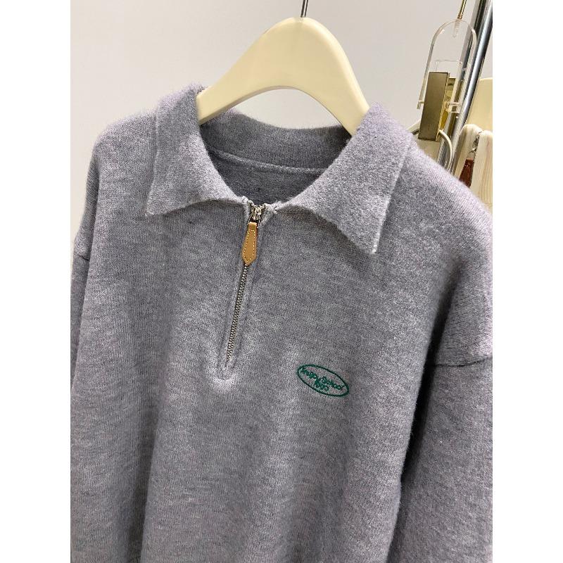 Slack Olo Lapel Knitted Sweater Women's Autumn and Winter New Thickened Sweater Base Long Sleeve Minimalist Style Inner Top