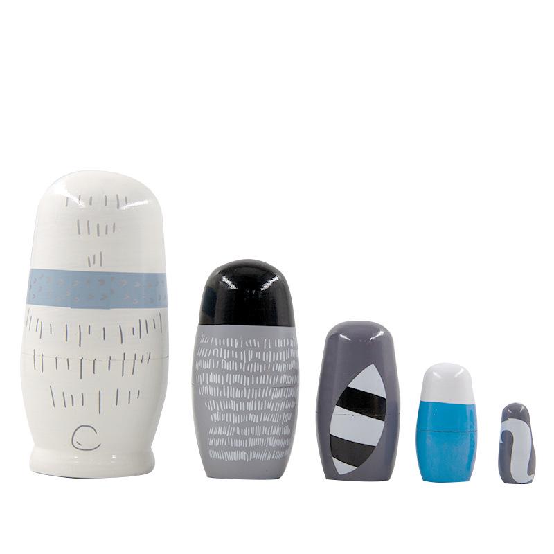 5-Layer Wooden Russian Nesting Dolls: White Big Bear Design for Children's Home Decor and Gifts