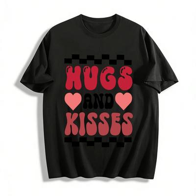 Retro Hugs And Kisses Heart Print Casual Versatile Top Pure Cotton T-shirt