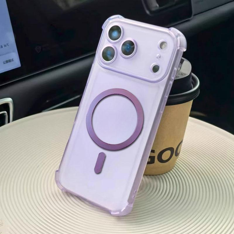 Чехол-подушка безопасности с магнитной беспроводной зарядкой для iPhone 17 Pro Max iphoneAir Magsafe Противоударный Полупрозрачный Мягкий Силиконовый Чехол-Бампер iPhone17 Pro фиолетовый