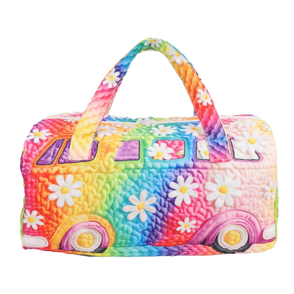 Quilted Duffle Bag Polyester Retro Floral Style Weekender Travel Bag for Picnic Camping Music Festivals Fitness Trips