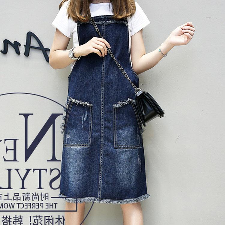 Loose Dress Plus-Size Dress Medium Long Strap Dress Pocket Sleeveless Fashion Denim Dress Plus Size