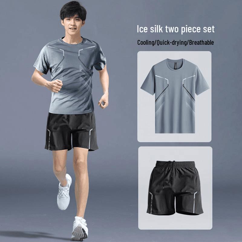 

Мужской комплект спортивной одежды для бега с коротким рукавом и быстрой сушкой на 2024 год - Высокоэластичный фитнес-повседневный стиль 4XL