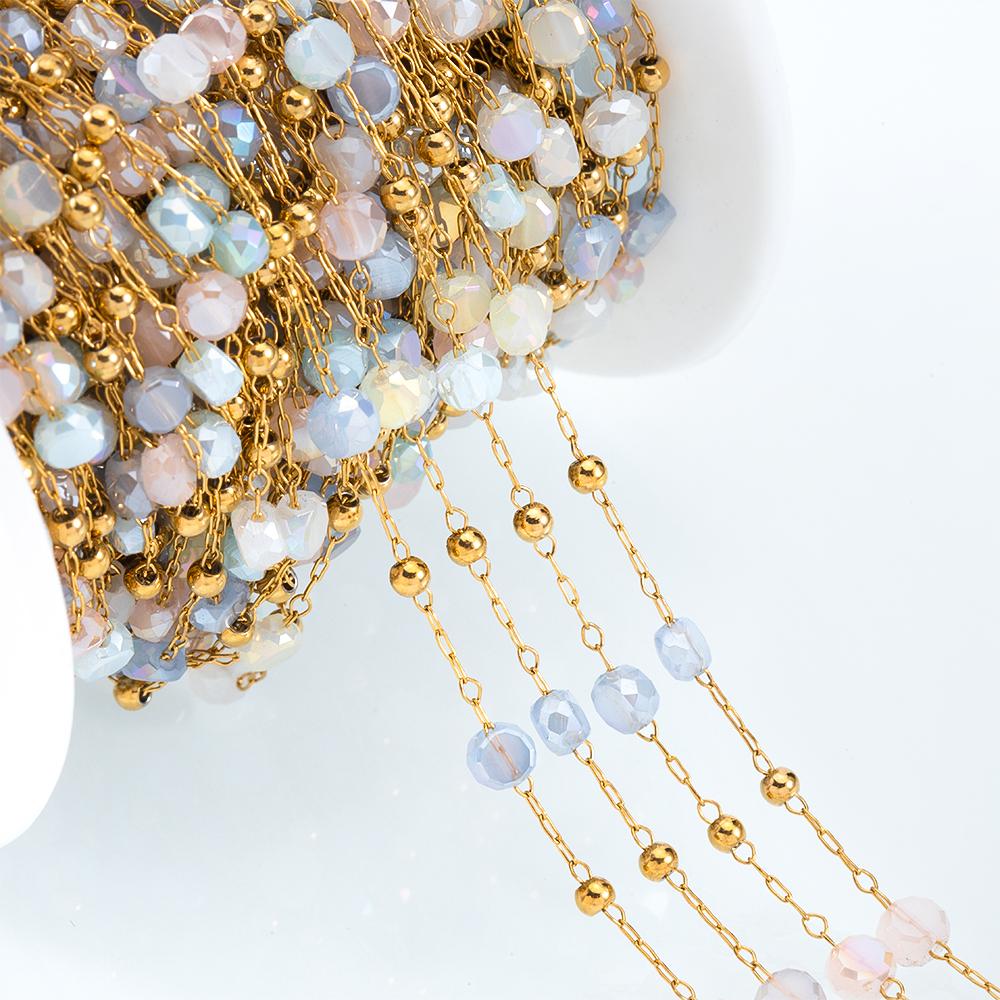 1meter Stainless Steel Beaded Chain Colorful Gravel Stone Triangle Bead Chains for Necklaces Bracelets DIY Boho Jewelry Making