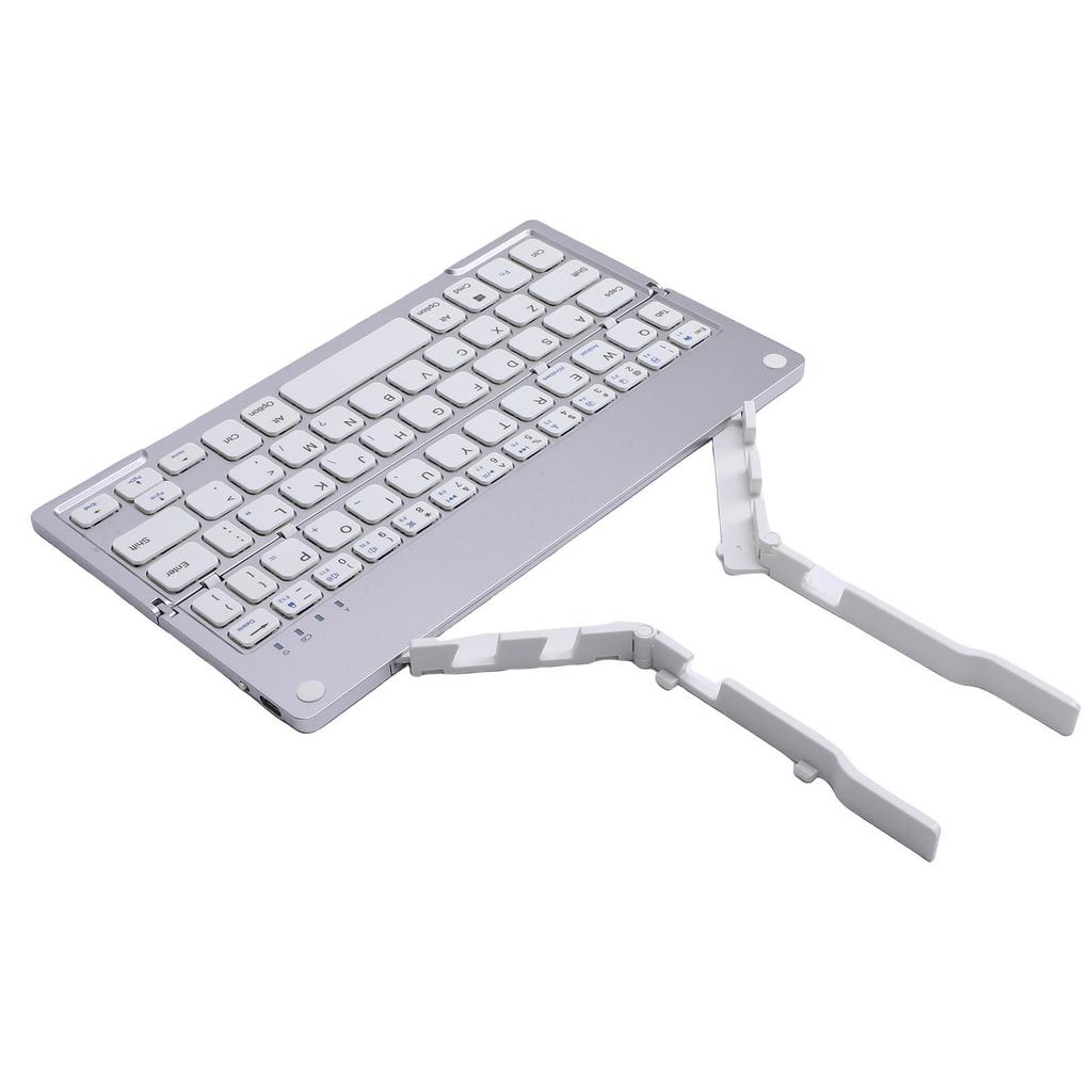 Foldable Keyboard with Phone Stand Small Quiet Folding Portable Lightweight Rechargeable for Travel Tablet Silver White