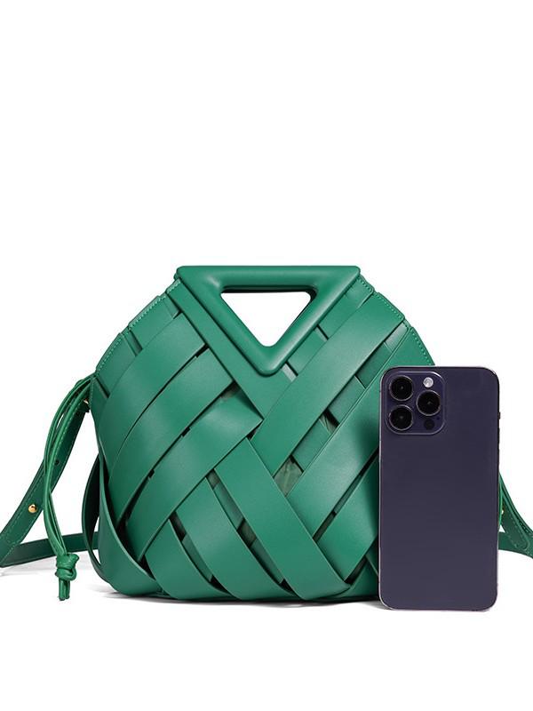 Large Capacity Hand-Woven Triangle Magnetic Buckle Crossbody Vegetable Basket Bag