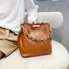 Handbag PU Leather Handbag Soild Color Chain Crossbody Bag Elegant Women Bucket Bag  Travel