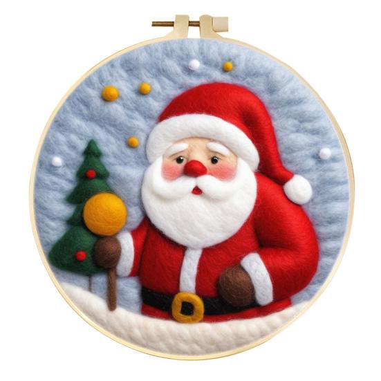 Christmas Needle Felting Kit Holiday Felt Painting Set for Beginners Starter Needle Felting DIY Craft Kit with Pad Needles Wool Decorative Frame