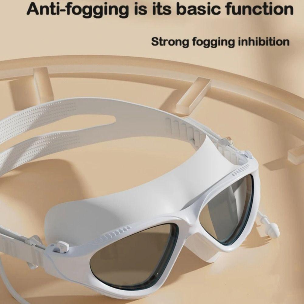 Big Frame Swimming Glasses with Earplugs HD Adjustable Anti-fog Goggles Swimming Pool