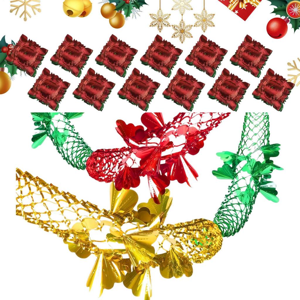 Christmas Ceiling Decoration 12pcs Extendable Colorful Aluminum Foil Flower Garlands 9FT Holiday Tree Ornaments Decor