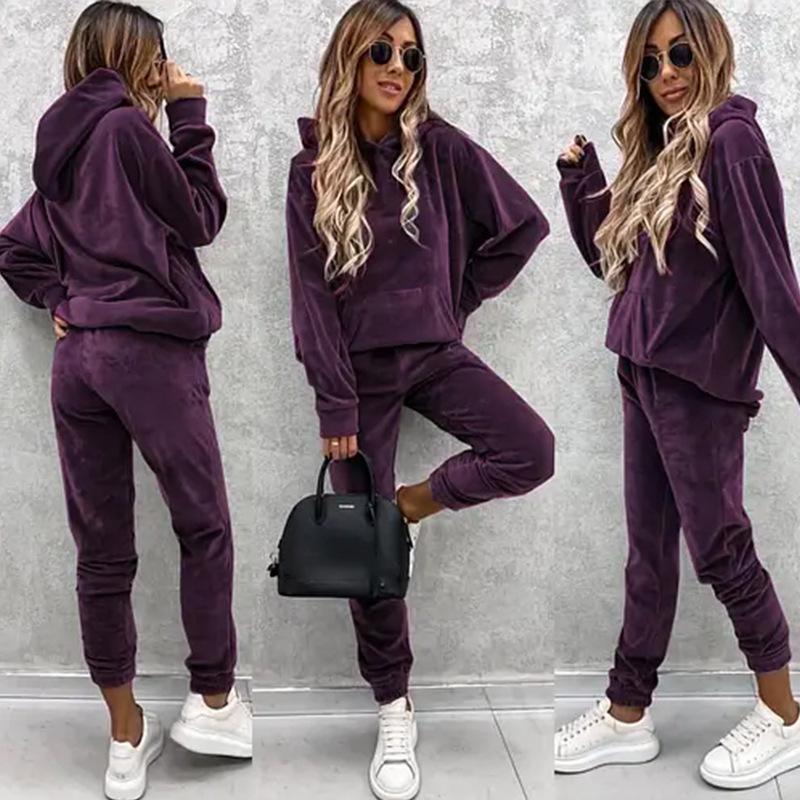 Neuer Stil Damen Freizeit Pullover Hoodie Sweatshirt und Jogginghose 2-teiliges Set Uni Herbst Outfit