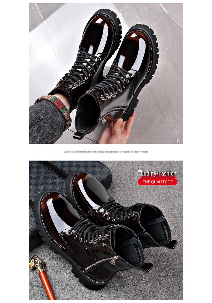 Stivaletti Chelsea Trendy da Uomo High-Top in Vera Pelle - Leggeri Stile Martin con Suola Spessa e Zip Laterale per Autunno/Inverno