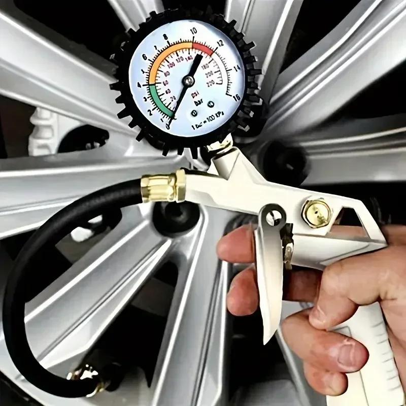 Tire Pressure Gauge & Inflator Pump - Gun-Type Tool for Car, Motorcycle, SUV with Air Compressor Compatibility (Durable)