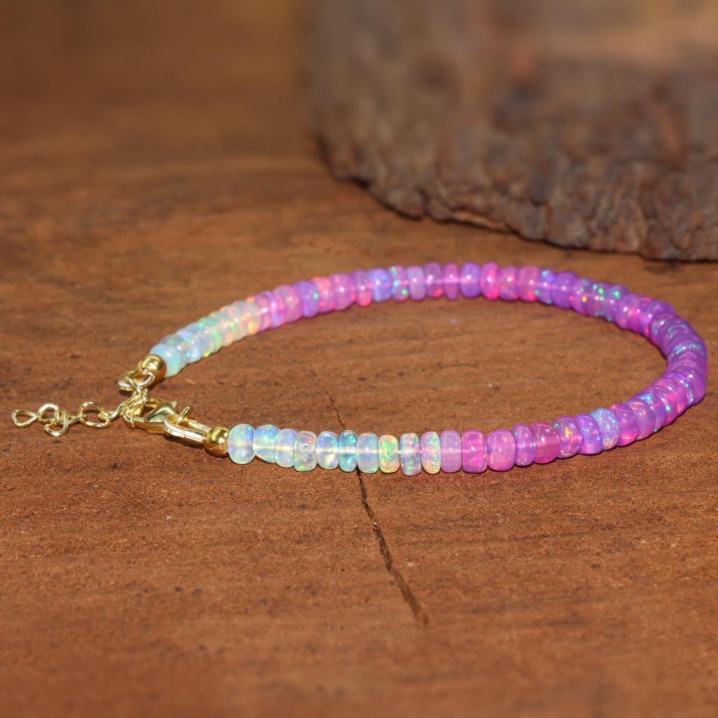 Handmade Ethiopian Opal Bracelet, Sterling Silver, Fire Opal Beads