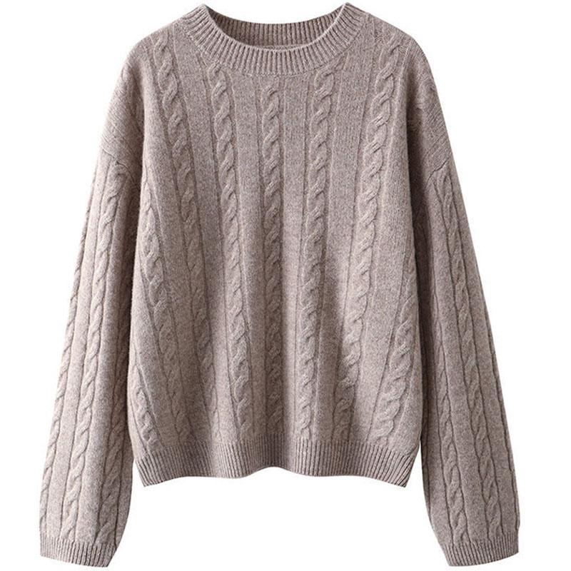Pullover Female Autumn and Winter Pure Woolen Sweater Women Round Neck Long Sleeve Knitwear Loose and Versatile Pullover Sweater