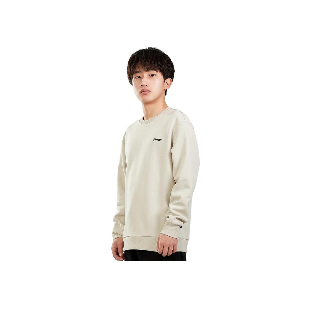Li Ning Badminton Series Solid Color Logo Pullover Sweatshirt Autumn Men Sweatshirt Khaki AWDTD81-3