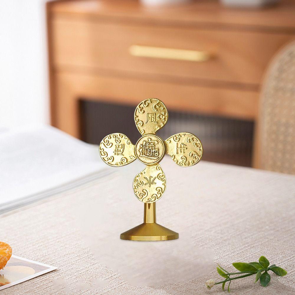 Creative Chinese Style Good Luck Ornaments Gold The Fung-shui Fengshui Fan Statues Alloy Desktop Figurine Home