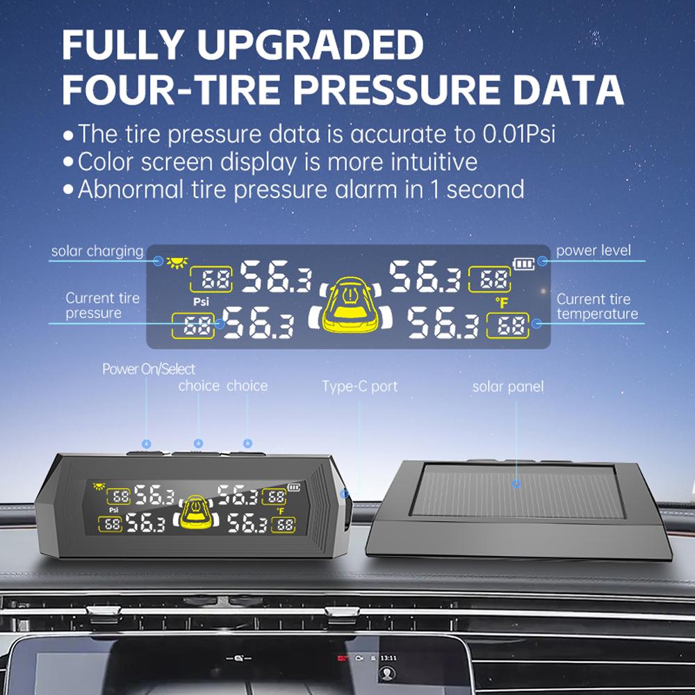 0-6.8Bar Digital LCD Display T21 Automobile Accessories Tyre Temperature Monitor USB / Solar TPMS