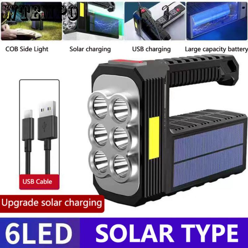 Solar Rechargeable USB Strong Light Flashlight Super Bright Led Flashlight Portable Searchlight Distant Light