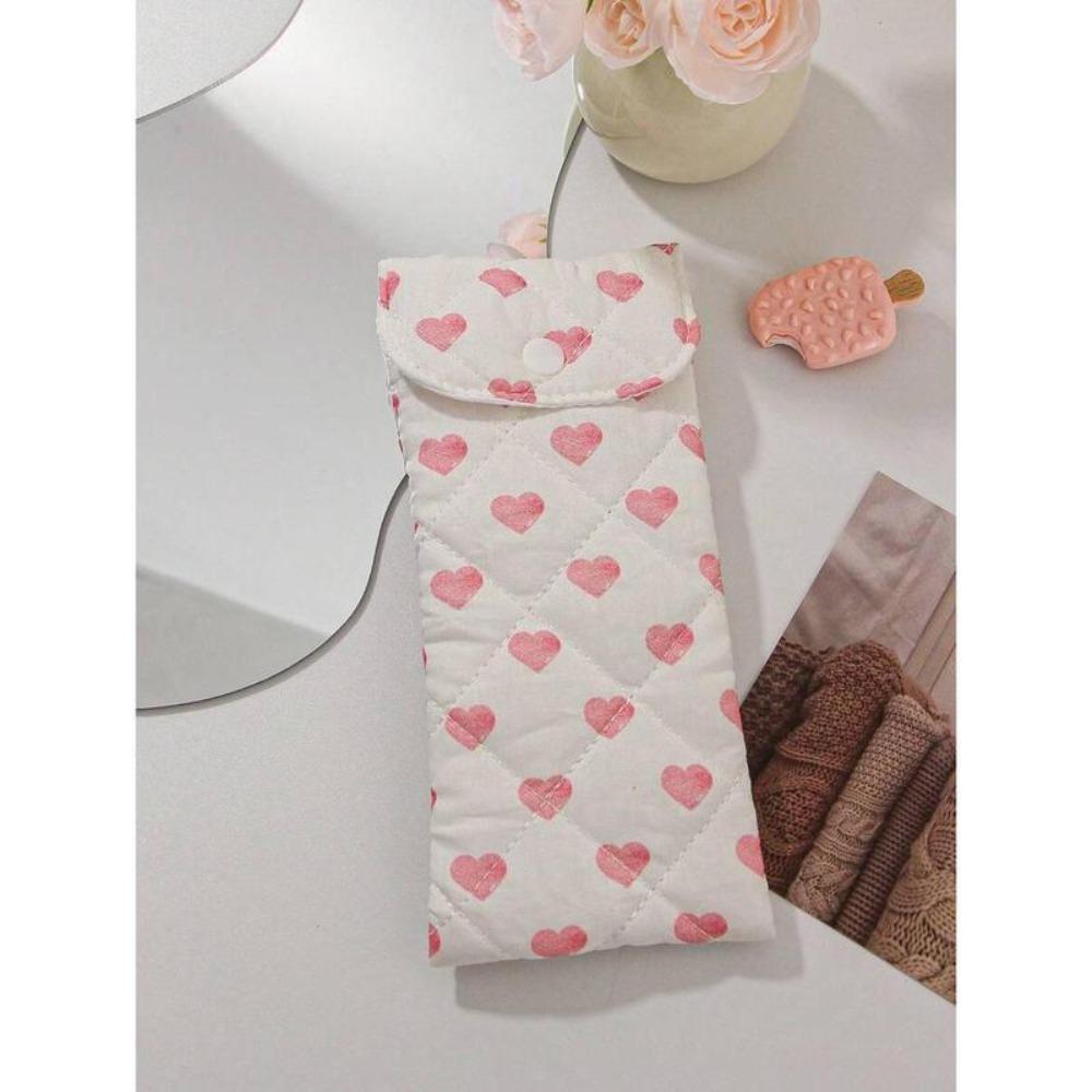 New Pink Heart Small Glasses Bag Flower Bear and Strawberry Pencil Pouch Cute Sweet Women Makeup Bag Gifts