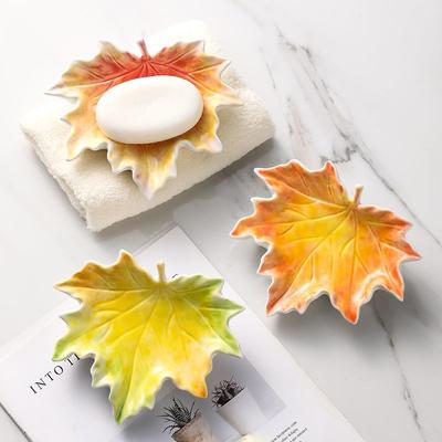 Creative Ceramic Maple Soap Box for High-grade Soap Box French Vintage Maple Leaf Gold Edge Drain Storage Tray Without Punching