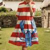 Dress For Women Elegant Casual Smocked Button Lapel Short Sleeve Knee Length Dress