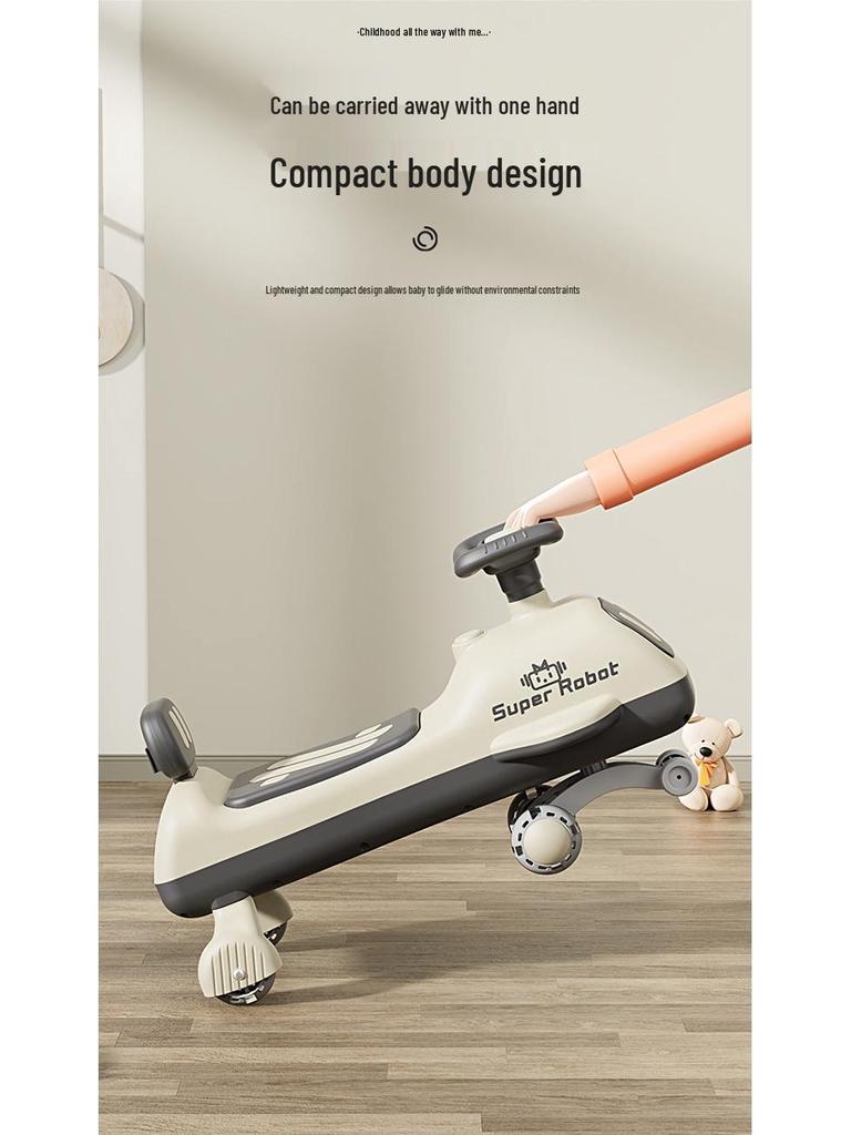 Children's Swing Car with Lights & Music: 1-3 Year-Old Anti-Rollover Rocking Toy