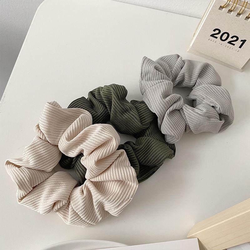 2Pcs Striped Knitted Fabric Solid Color Hair Band Hair Scrunchies With Pocket Zipper For Girls Ponytail Holder Bands