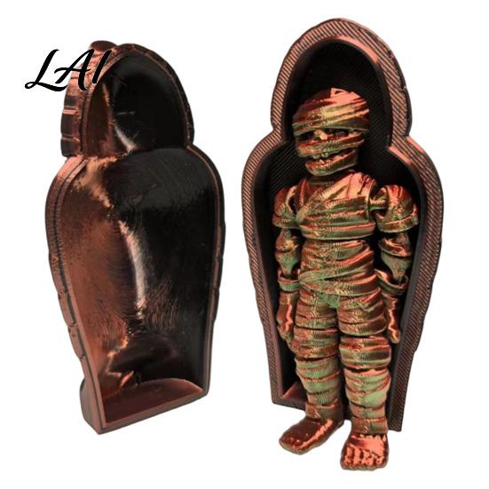 Ancient Egyptian Mummy Figurine 3D Printed Pharaoh Sarcophagus Set Articulated with Trendy Room Decor Storage Case Collectible Fidget Toy