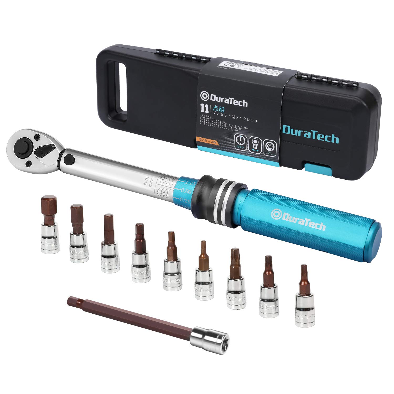 

DuraTech Torque Wrench Socket Wrench Socket with Car Repair Storage Case Included Set, Preset, 6.35mm (1/4 ) Drive, 5-25 Nm, 11-Piece Set, Set, Bits,