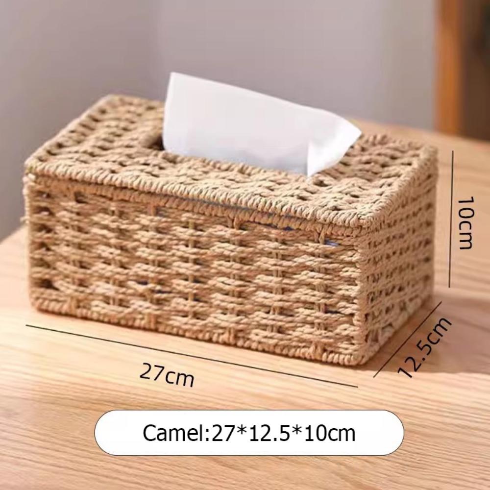 Vintage Paper Towel Box Large Capacity Tissue Storage Organizer Fashion Woven Tissue Box Office