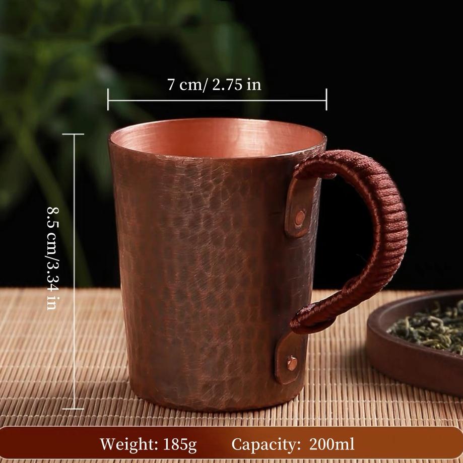 Vintage Pure Copper Coffee Mug ,Hammer Texture Weave Handle Breakfast Mule Milk Water Cup ,Handcrafted Tea Tumbler Tableware