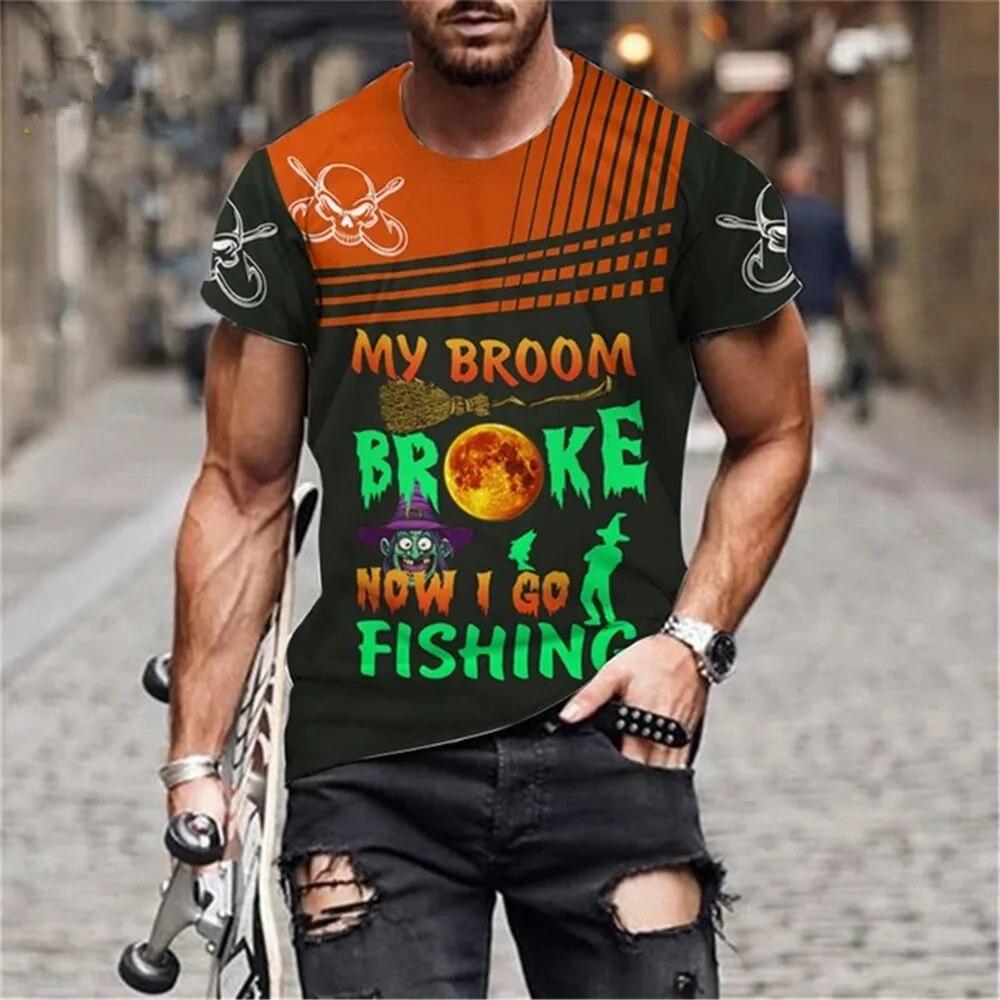 3D Printed Summer Fashion Outdoor Fishing  T-Shirt Europe And America Casual Retro Street Style Round Neck Short Sleeve Men Tees