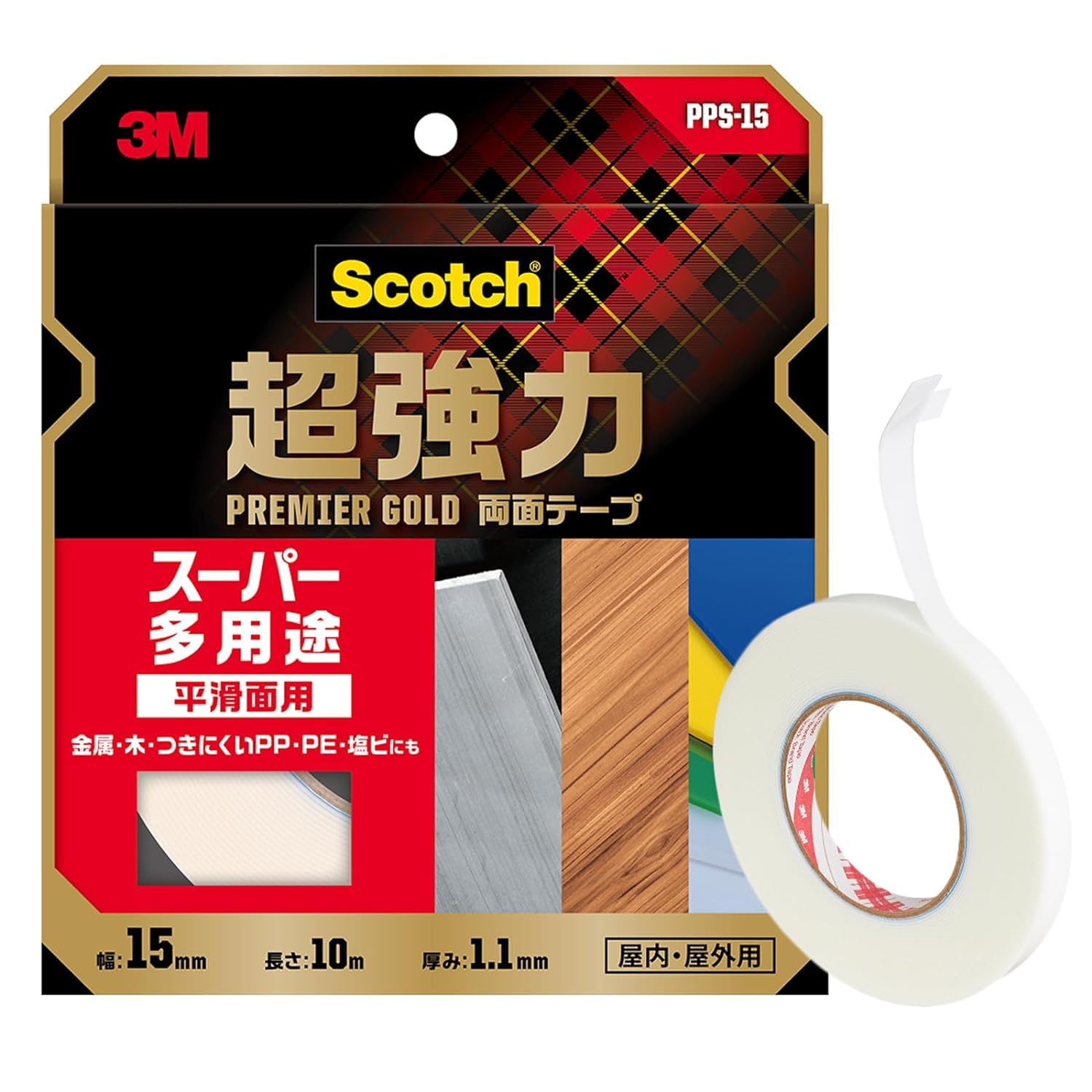 

3M Scotch Super Strong Super 15мм х 1 рулон PPS-15 Двусторонняя лента, Многоцелевая, 10м,