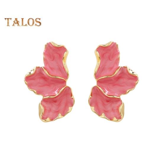 1 Pair Lady Earrings Petal Shape Oil Dripping Smooth Maple Decor Smooth Anti-slip Lightweight Prom Dating Cocktail Party Stud Earrings