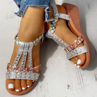 2024 New Gladiator Wedge Heels Elastic Band Crystals Summer Women Shoes Woman Sandals Leisure Beach Sandals Large Size 35-43
