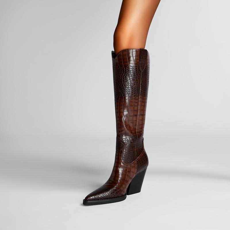 Fashion Kaky's New Pointed Thick Heeled Oversized Women's Boots, High Boots, Long Boots, Western Boots