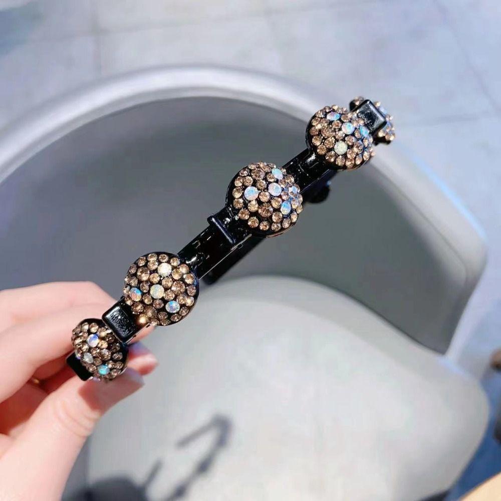 Antislip Hair Bands with Clips Elegant Shiny Hair Hoop Rhinestone Bangs Fixed Headband  Banquet