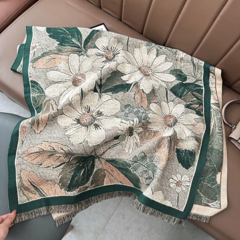 Autumn new imitation cashmere scarf fresh and sweet little daisy print scarf dual-purpose multi-function warm scarf shawl