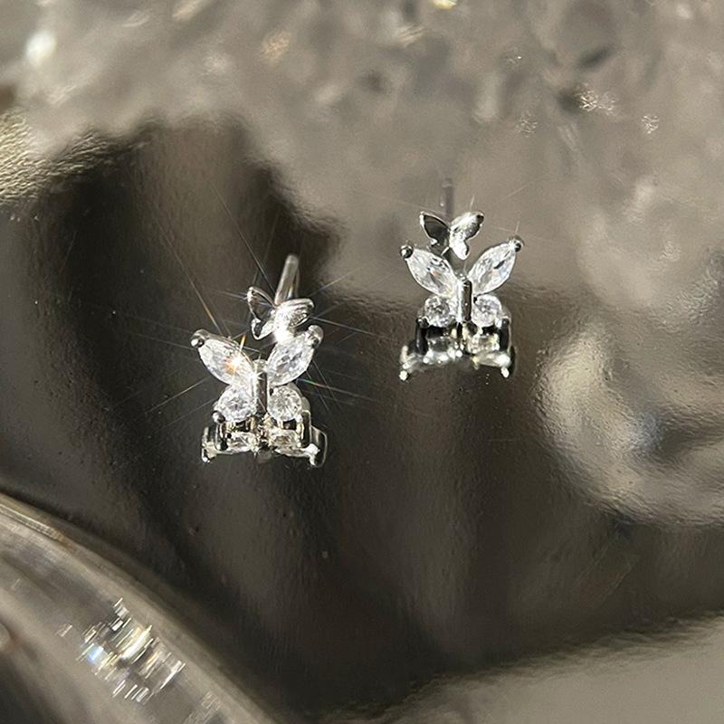 Sparkle Butterfly Earrings for Women, Luxury Tiny Double Butterfly Studs, Summer Trendy Fashion Jewelry