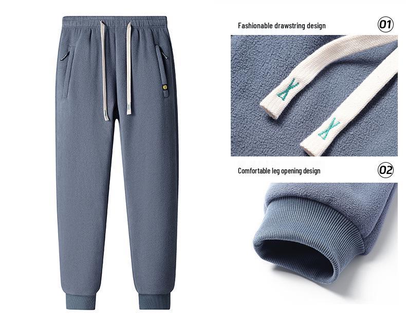 Men's Warm Winter Two-Piece Set: Stand-Collar Lambswool Fleece Jacket and Casual Pants.