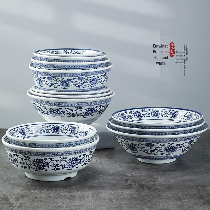 JINMEILI Blue and White Melamine Ramen Soup Bowl