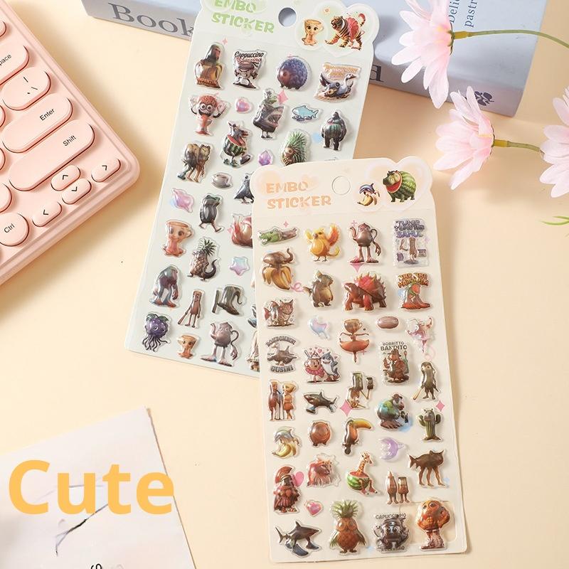 1/4Pcs 3D The Classic Of Mountains And Rivers Embossed Diamond Stickers Cartoon Pvc Bonbon Drop Seal Diy Journal Scrapbook Decor