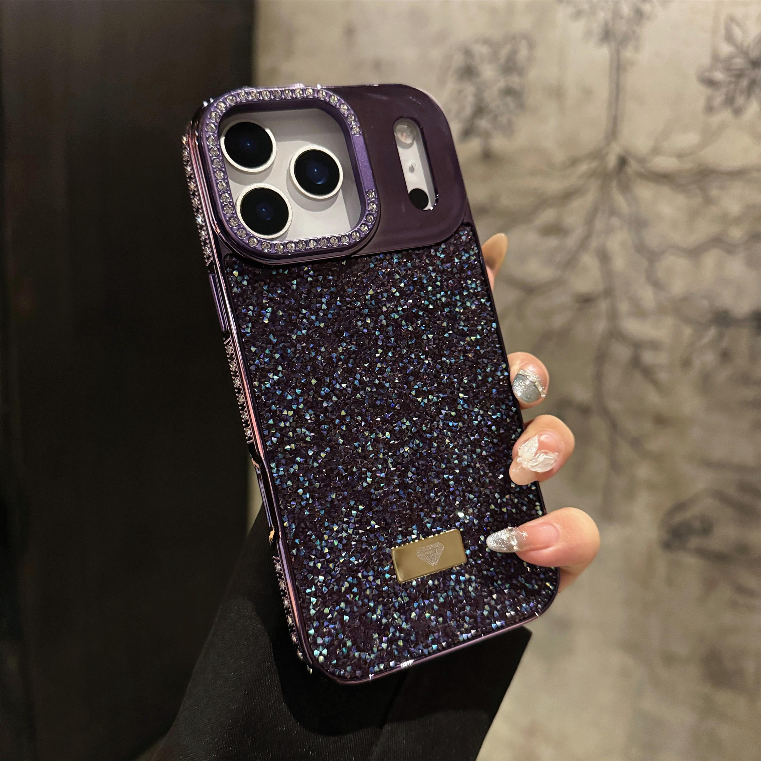 

For iPhone 17 Pro Case Full Rhinestones Design Hidden Lens Kickstand TPU PC Phone Cover