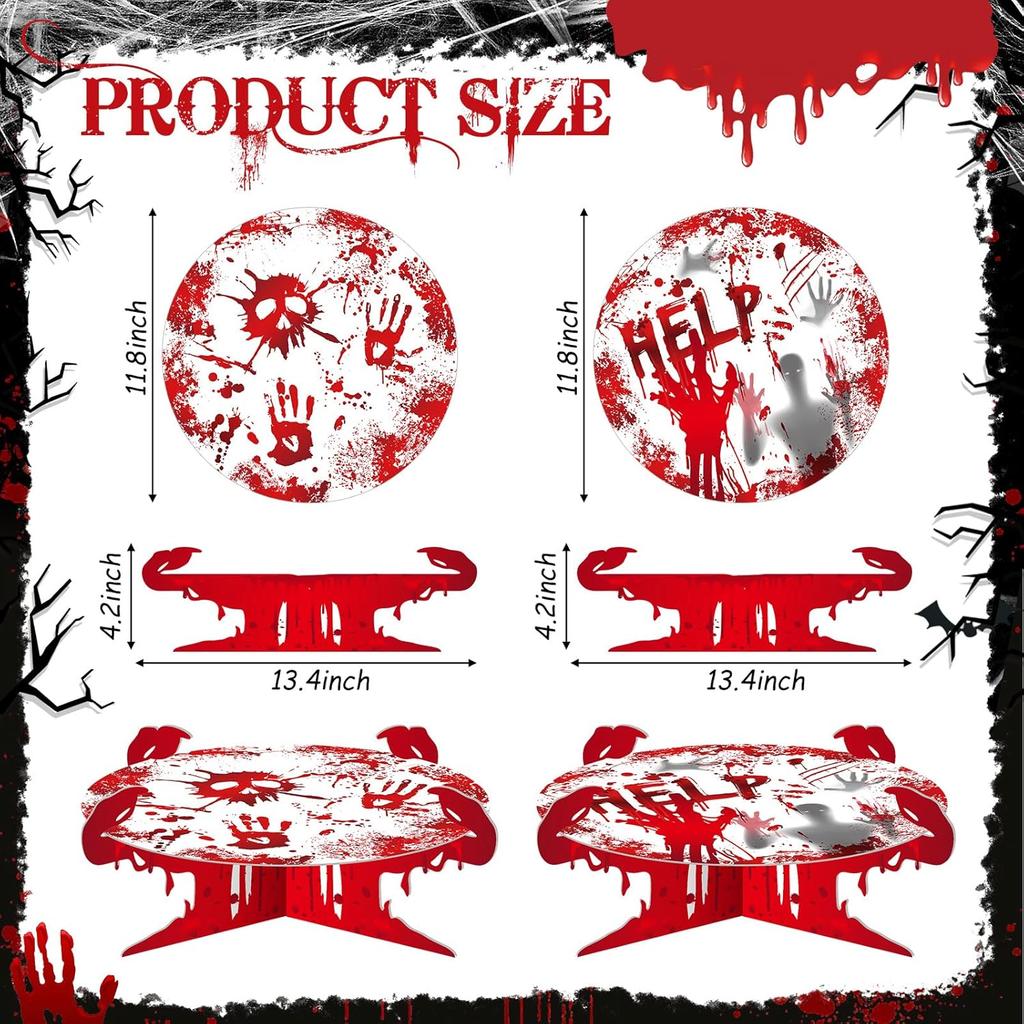 Zopeal 2 PCS Halloween Bloody Cupcake Stand Party Decorations Bloody Handprint Cupcake Holder Halloween Bloody Help Cake Holder Bloody Theme Dessert