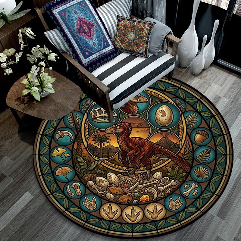 Prehistoric Glass Round Area Rug Under Office Chairs Bedroom Living Room Home Decor
