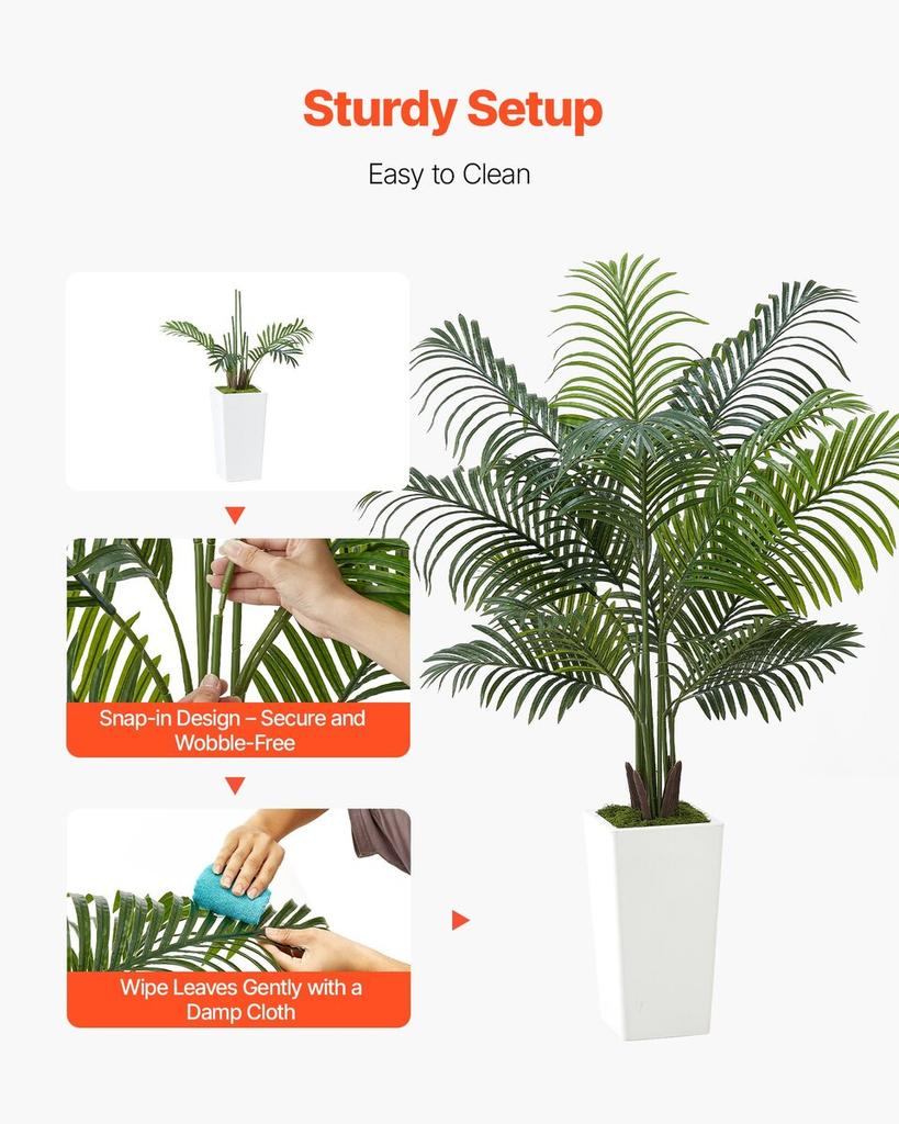Artificial Areca Palm Tree 1524 Mm, Fake Palm Tropical Plants with White Tall Planter, Faux Floor Silk Plant In Pot, Large Trees for Home Office